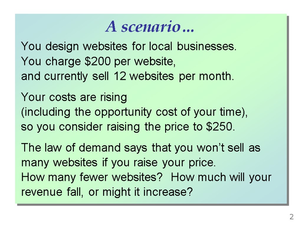 You design websites for local businesses. You charge $200 per website, and currently sell